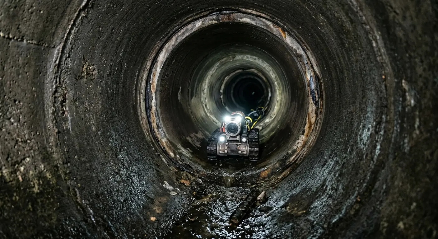 Robotic sewer camera inspecting pipe interior for Sewer Line Cleaning in Bucksport